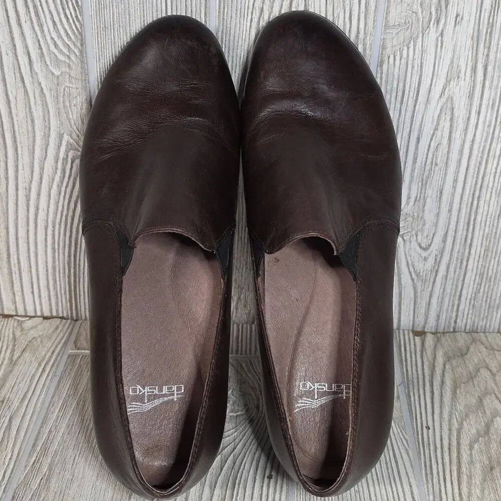 Dansko Robin Chocolate Burnished Calf Leather Low Heel Slip-On Shoes Womens 41
